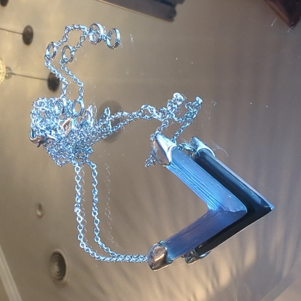 Alexis Bittar, Lucite Dark Blue, Silver, V necklace